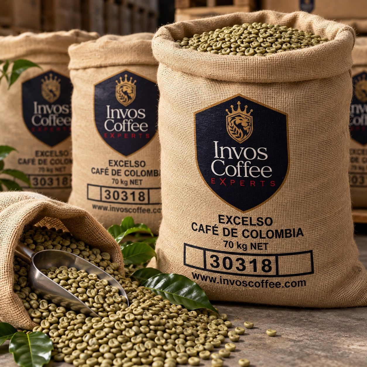 Invos Coffee Excelso green coffee in 70 kg jute sacks